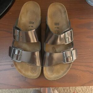Metallic Anthracite Platform Birkenstocks